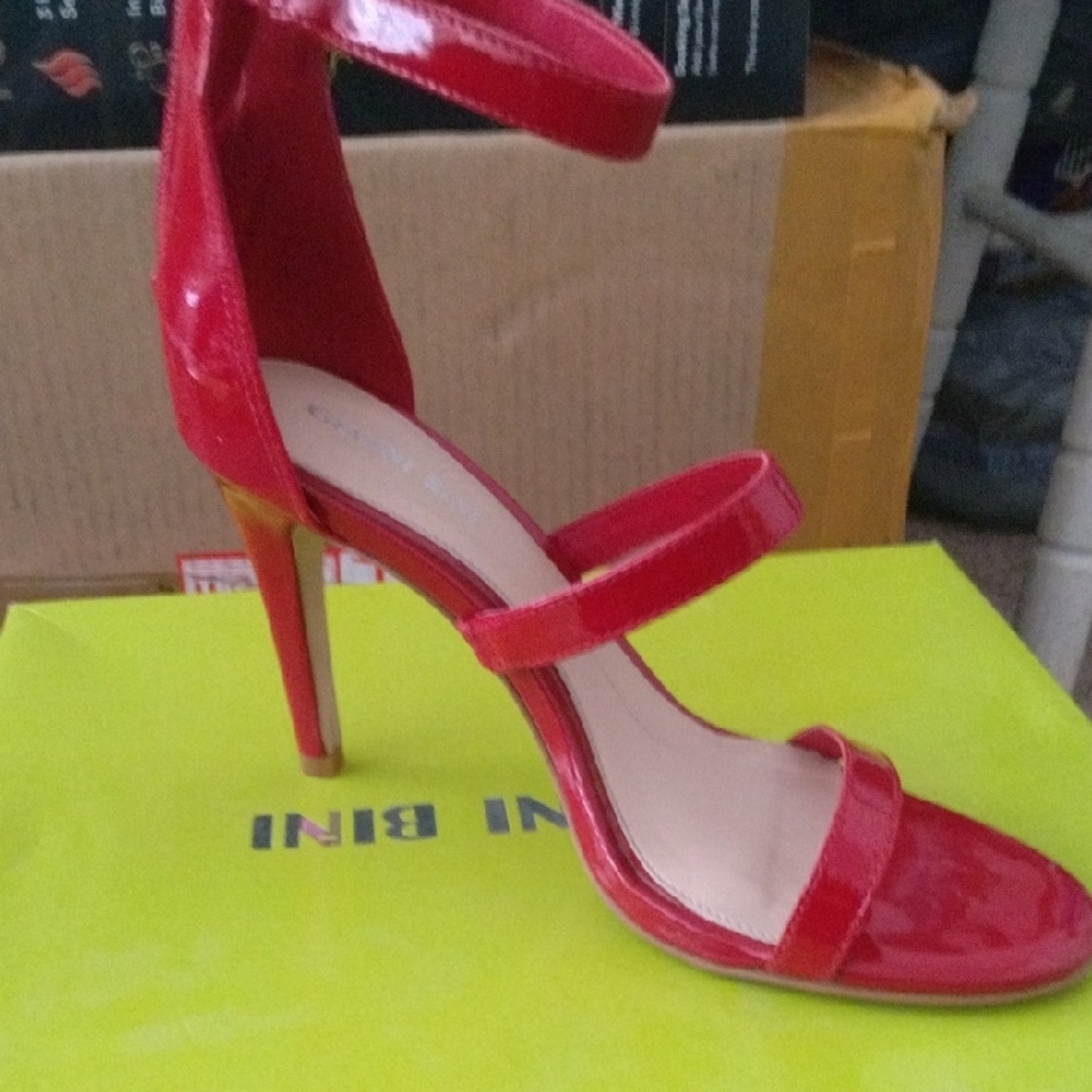 Gianni Bini Red Patent Strappy Stiletto Heel Sandal